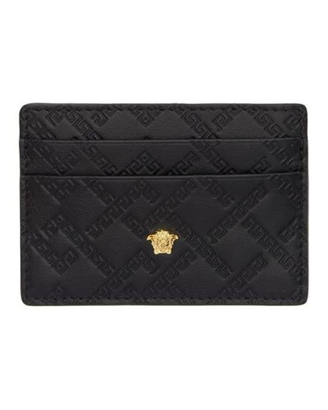 Versace: Black Greek Key Card Holder 